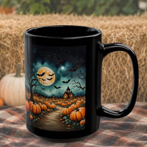 Personalized Halloween Pumpkin Patch Mug Spooky  Autumn Gift Men Fall Patch Haunted House Ceramic Drinkware Cozy Seasonal October Moon Bat