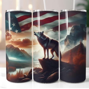 Rustic American Flag Wolf Tumbler Wrap: 20 oz Seamless Sublimation (Digital Download)