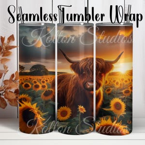 Highland Cow Sunflower Field Sunset Tumbler Wrap (Digital Download)
