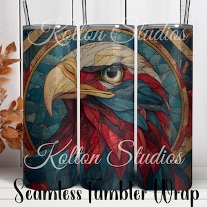 Colorful Stained Glass Patriotic Eagle 20 oz Digital Seamless Sublimation Tumbler Wrap, Patriotic Bird Design Colorful Eagle Image USA Proud