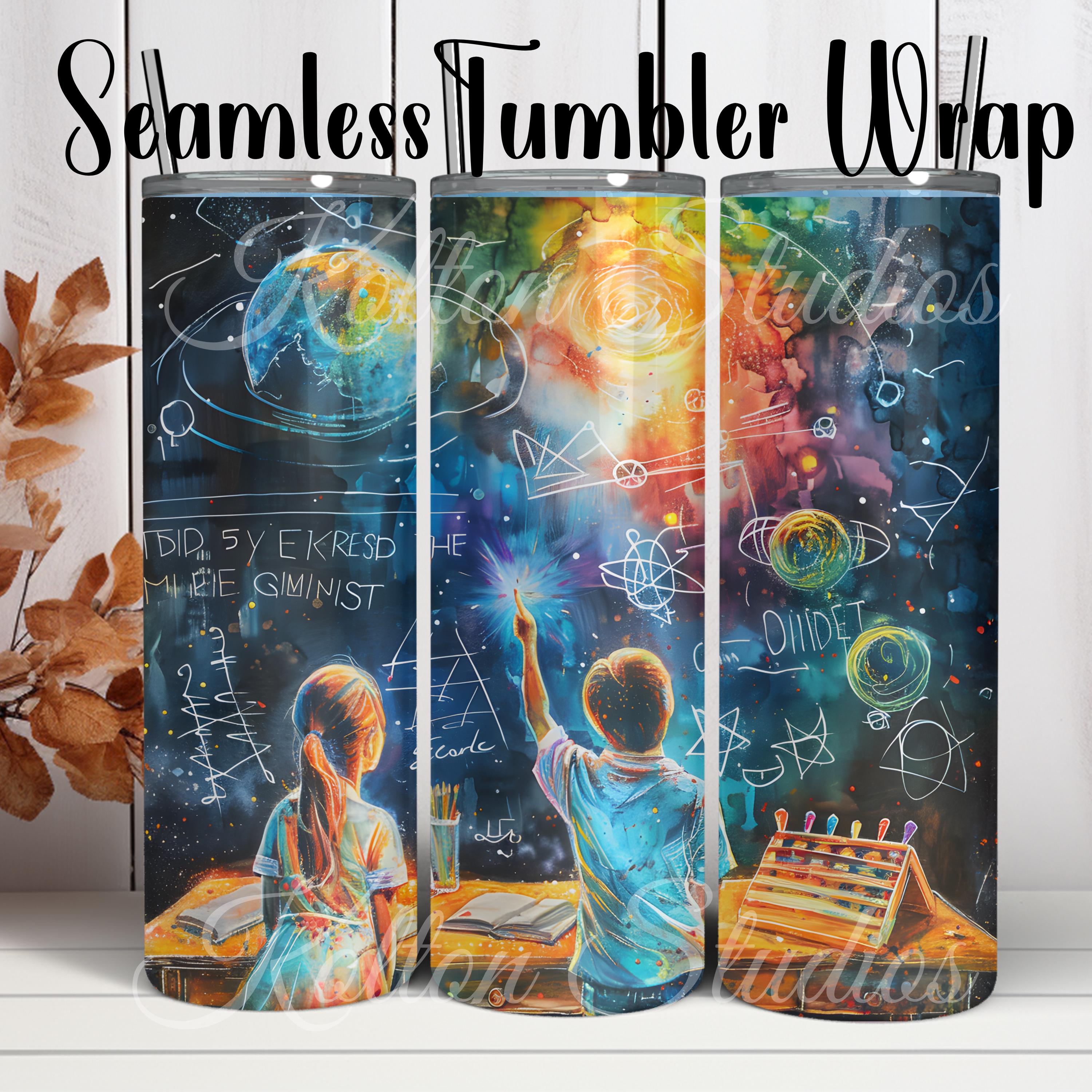 Watercolor Galaxy School Room 20oz Digital Seamless Sublimation Tumbler Wrap, Space Kids Learning, School  Planets Design, Science Teacher
