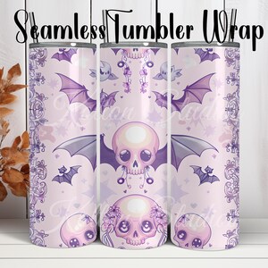 Kawaii Halloween Tumbler Wrap: Pink Bats, Skulls, Ghosts (Digital Download)
