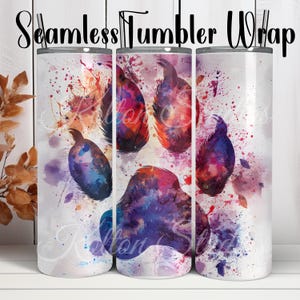 Watercolor Dog Paw Print Tumbler Wrap: 20oz Sublimation Design (Digital Download