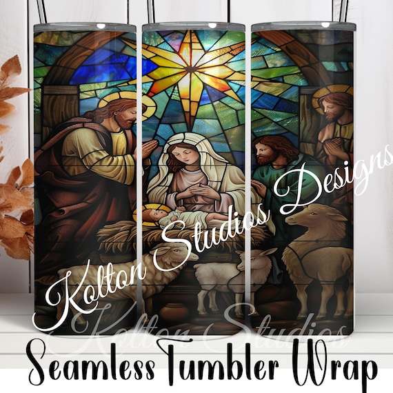 ステンドグラスのキリスト降誕タンブラーラップ：気まぐれなクリスマス