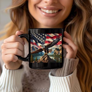 American Flag Eagle Mug: Patriotic Coffee Cup, Gift for Veterans (11oz, 15oz)