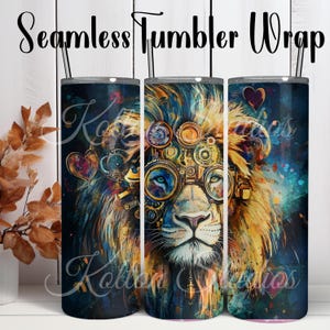 Steampunk Lion Tumbler Wrap: Unique Animal Art (20oz Digital Sublimation)