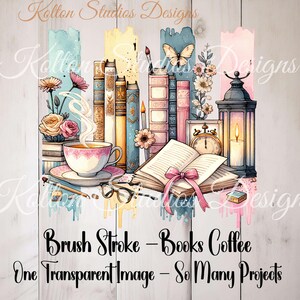 Vintage Books and Tea Watercolor PNG: Cozy Reading Nook Art (Digital Download)
