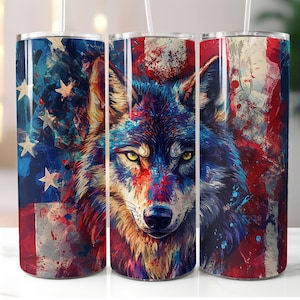 American Wolf USA Flag 20 Oz Tumbler Wrap (Digital Download)