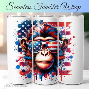 Patriotic Monkey Tumbler Wrap: USA Flag Sunglasses (Digital Download)