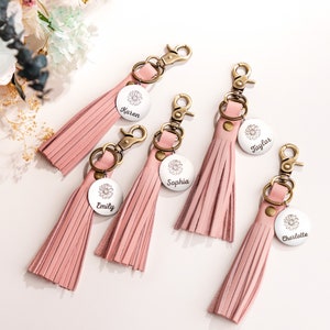 Leather Tassel Keychain with Key Ring, Leather Tassel Charm for Purse, Women Leather Accessory for Handbag