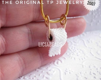 Toilet Paper necklace pendant with gold plated or sterling silver 18" chain