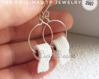 Toilet Paper earrings on hoops  in sterling silver or gold