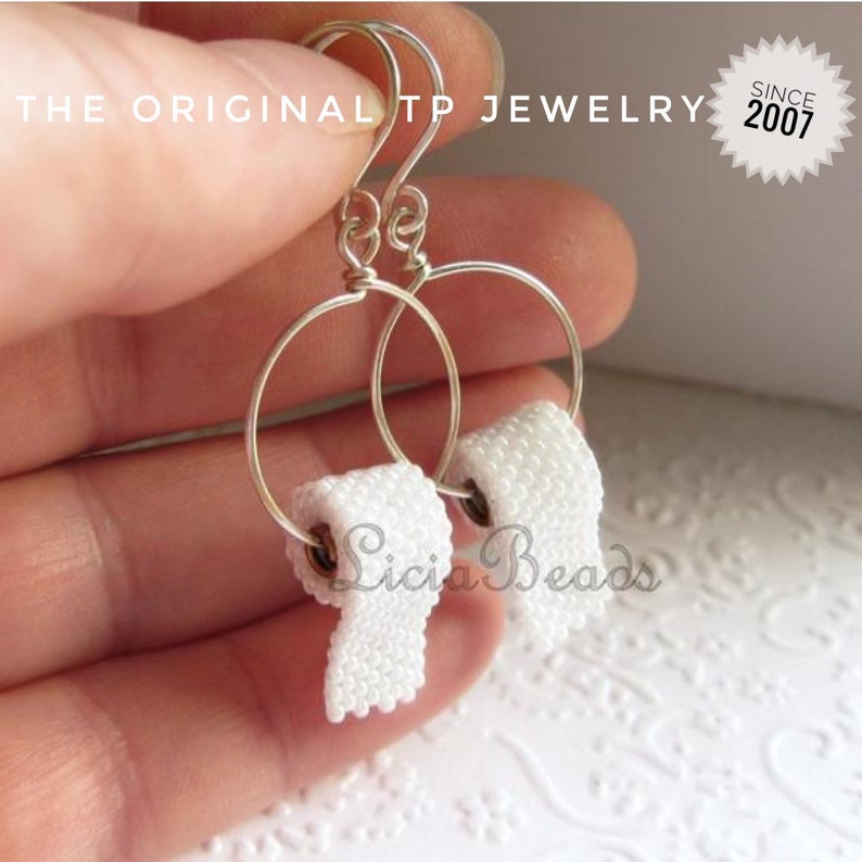 Toilet Paper earrings on hoops in sterling silver or gold image 1