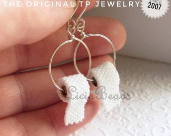 Beaded Toilet Paper earrings on hooks