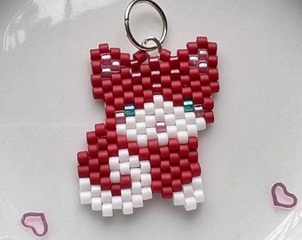 Cat pendant for your necklace, red kitty cat charm hand beaded mini sitting cat for cat lovers