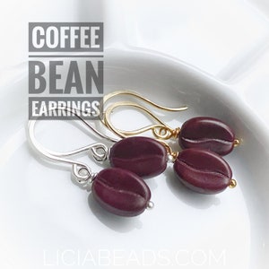 Coffee bean earrings in sterling silver or gold tone brass image 1