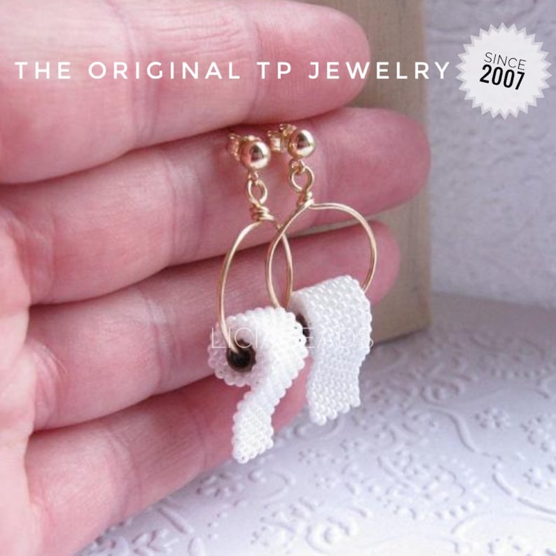 Funny Toilet Paper earrings Choose sterling silver or gold. Funny fun silly gift jewelry image 1