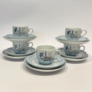 Trio de porcelaine vintage Bing & Grøndahl : service à café/thé, bleuet, danois