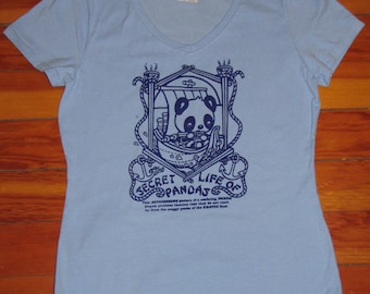 Sale Panda tshirt cute noodles ramen kawaii bear boat women's blue fitted tee