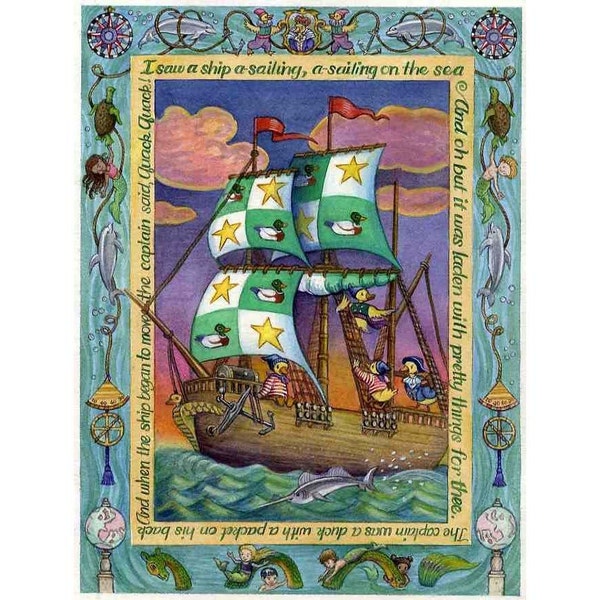 Childrens Kids Digital Wall  Art Poster Sailing Ship Print