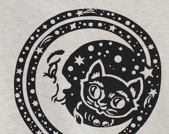 Unisex T Shirt Black Cat Kitty Moon Stars Animal Screen Printed Cosmic Teen/ Womans/Men's Clothing