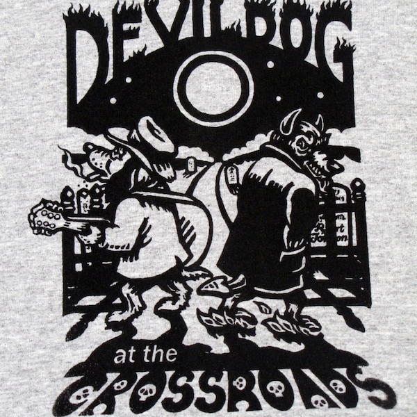 Men's T- shirt Guitar Dog and Devil  Music Blues Rock Fantasy