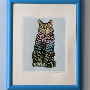 Cat Art Print colorful graphic teal image 3