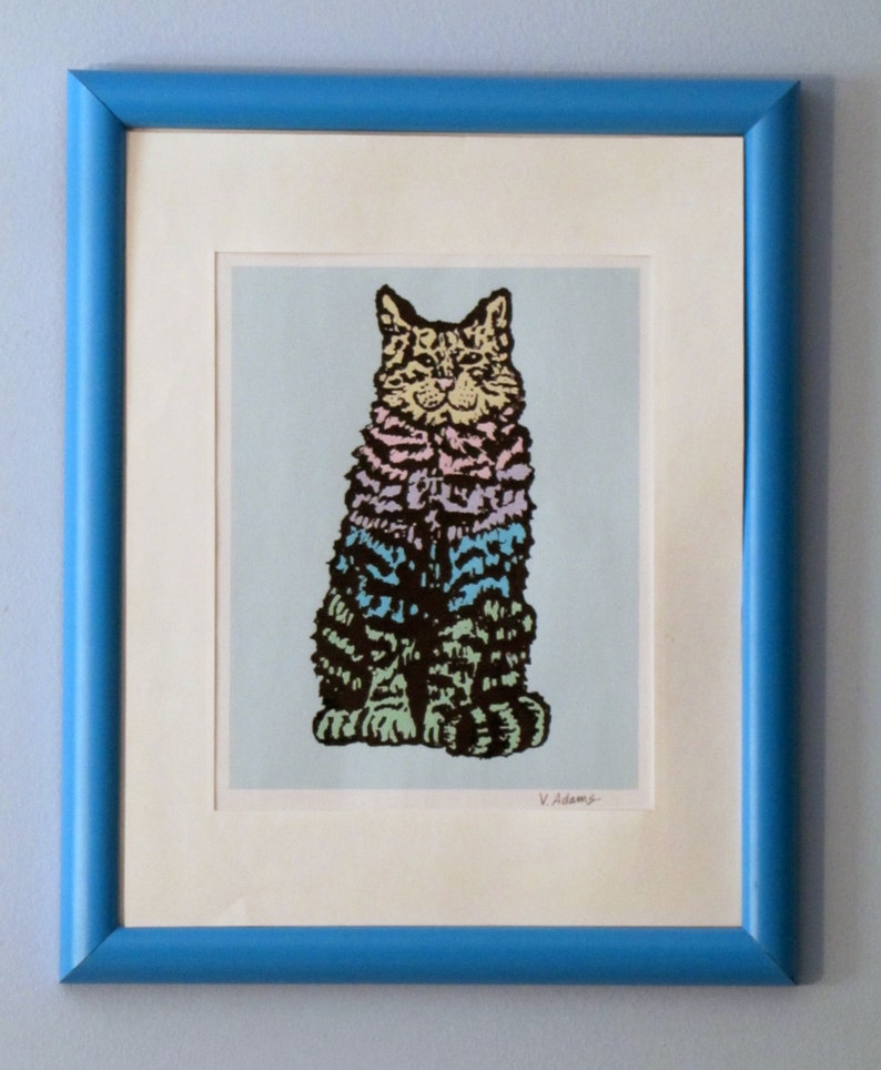 Cat Art Print colorful graphic teal image 3