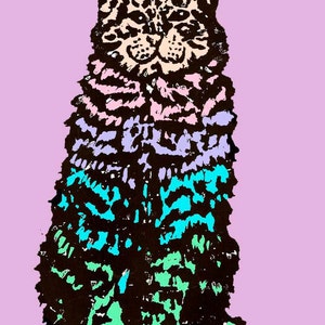 Cat Art Print colorful graphic teal image 4