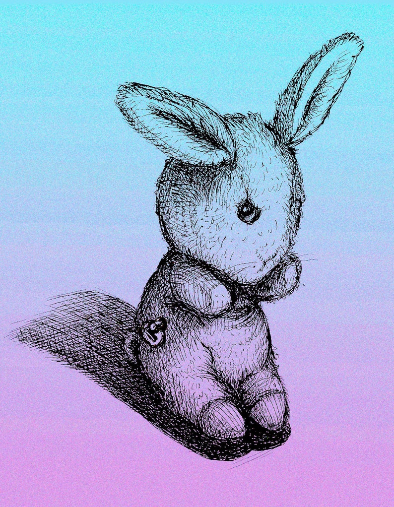 Wall Art Print Childrens Illustration Bunny Rabbit Pen and Ink image 1