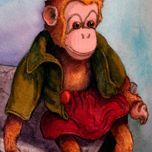 Digital Print Monkey Toy Wall Art Illustration Vintage image 2