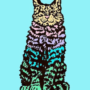 Cat Art Print colorful graphic teal image 1