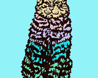 Cat Art Print colorful graphic teal