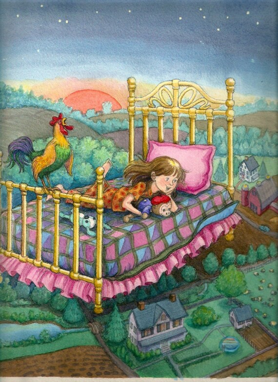 Items similar to Digital Art Kids Dream Flying Print Children Fantasy