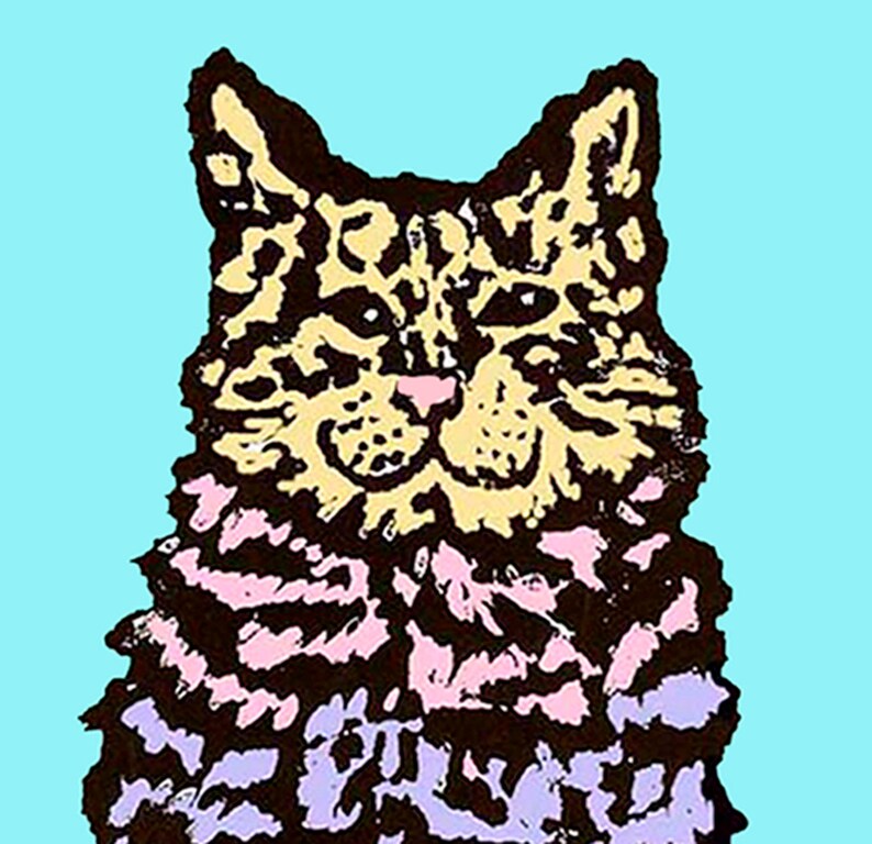 Cat Art Print colorful graphic teal image 2