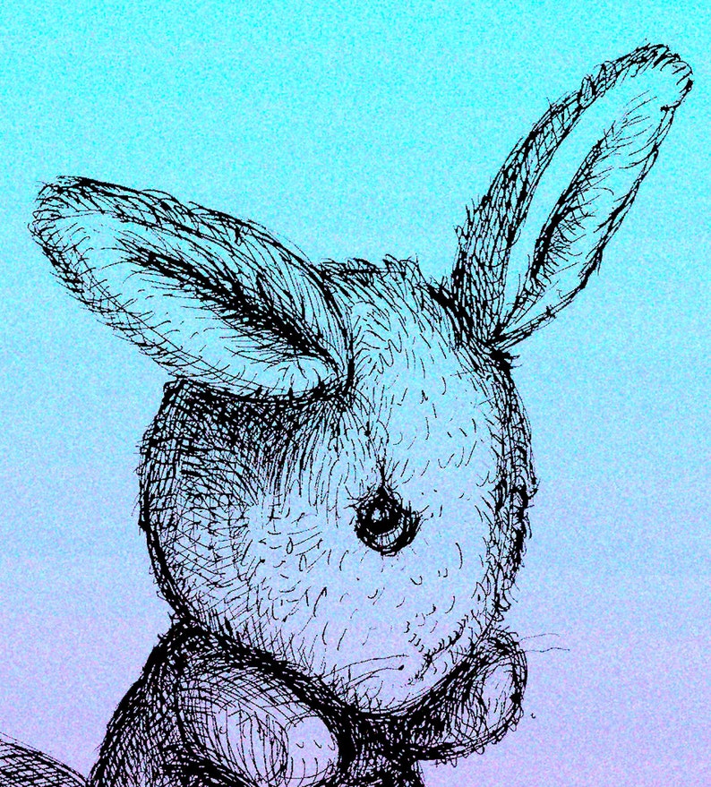 Wall Art Print Childrens Illustration Bunny Rabbit Pen and Ink image 2