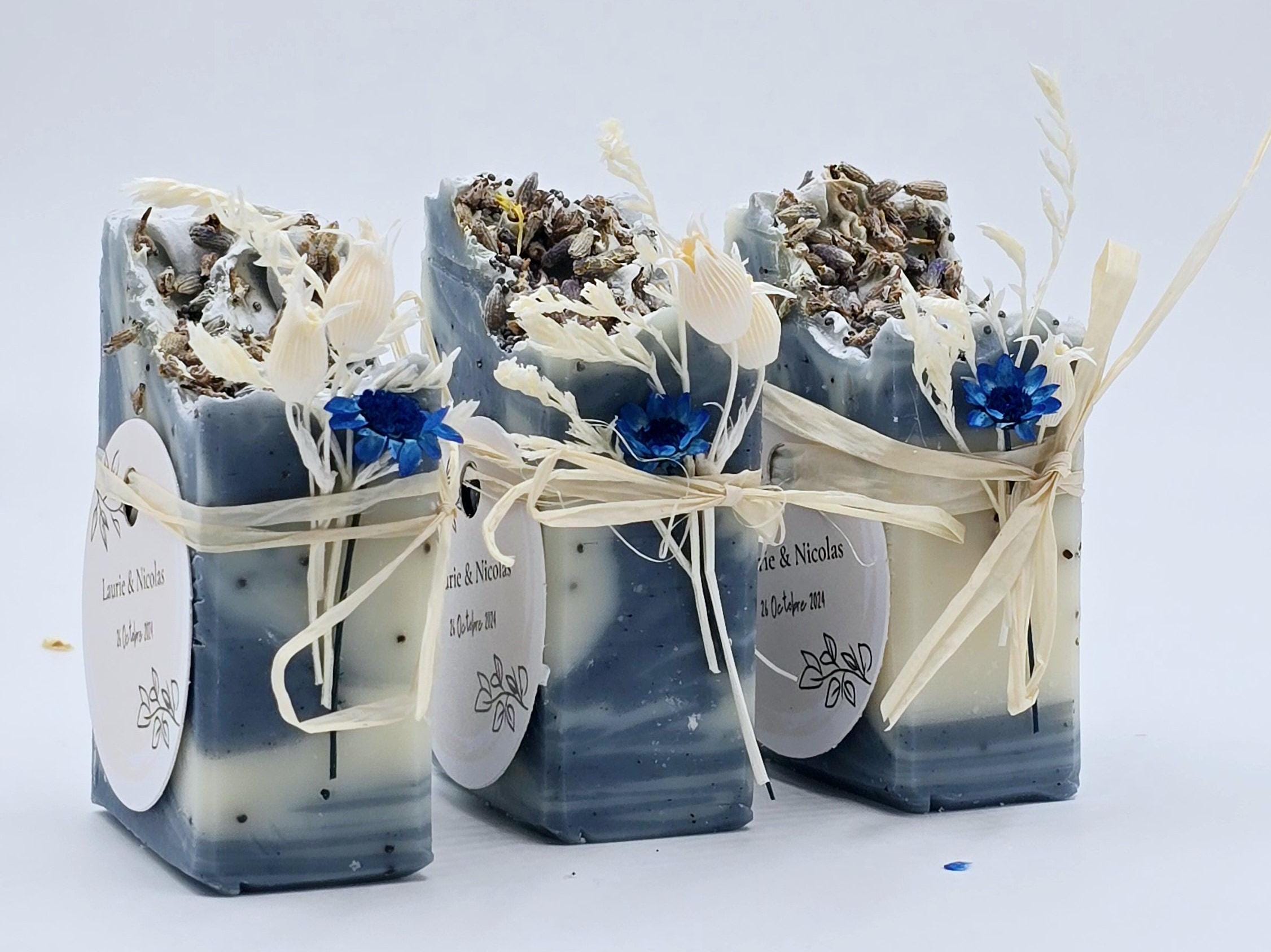 Savon artisanal personnalisé pour mariage – Couleur bleu bohème