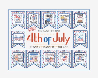 Vintage 4th of July Banner - Instant Download, Retro American Flag Decor, Independence Party Supplies, Patriotic Celebration, DIY Printable