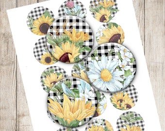 15 1 Inch Buffalo Plaid Digital Collage Sheet Printable Instant Download jewelry Checkered Sunflower Sunflower Stickers