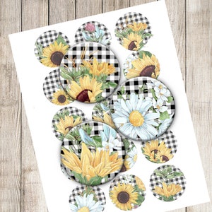 15 1 Inch Buffalo Plaid Digital Collage Sheet Printable Instant Download jewelry Checkered Sunflower Sunflower Stickers