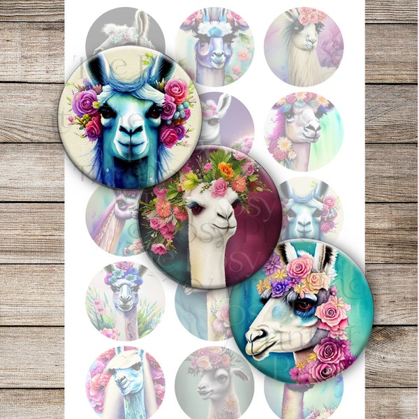 Fantasy Collage, Llama Collage, Llamas, Alpaca,  Instant Download, 1 inch Digital Collage Sheet,