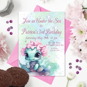 Turtle Birthday Party Invitation, Third Birthday, Under The Sea, Any Age, Pastels, 5x7 Editable Birthday Invite, Printable Download