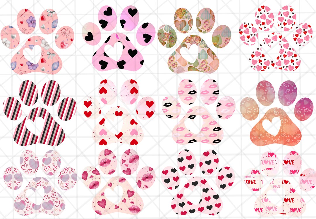 Paw Print Heart Clipart, Valentine's Day Pattern, Heart Clip Art ...