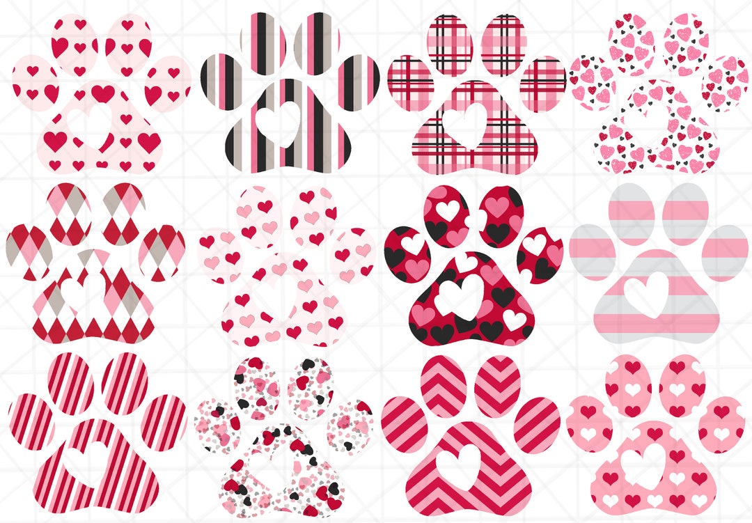Valentine Paw Print, Heart Clipart, Valentine Patterns, Printable Clip ...
