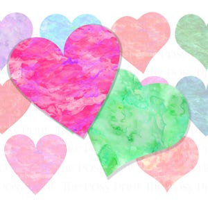 Heart Clipart Set, Watercolor Hearts, Printable Clip Art, 10 Hearts, 6 Inch, Commercial Use, Instant Download