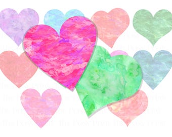 Heart Clipart Set, Watercolor Hearts, Printable Clip Art, 10 Hearts, 6 Inch, Commercial Use, Instant Download