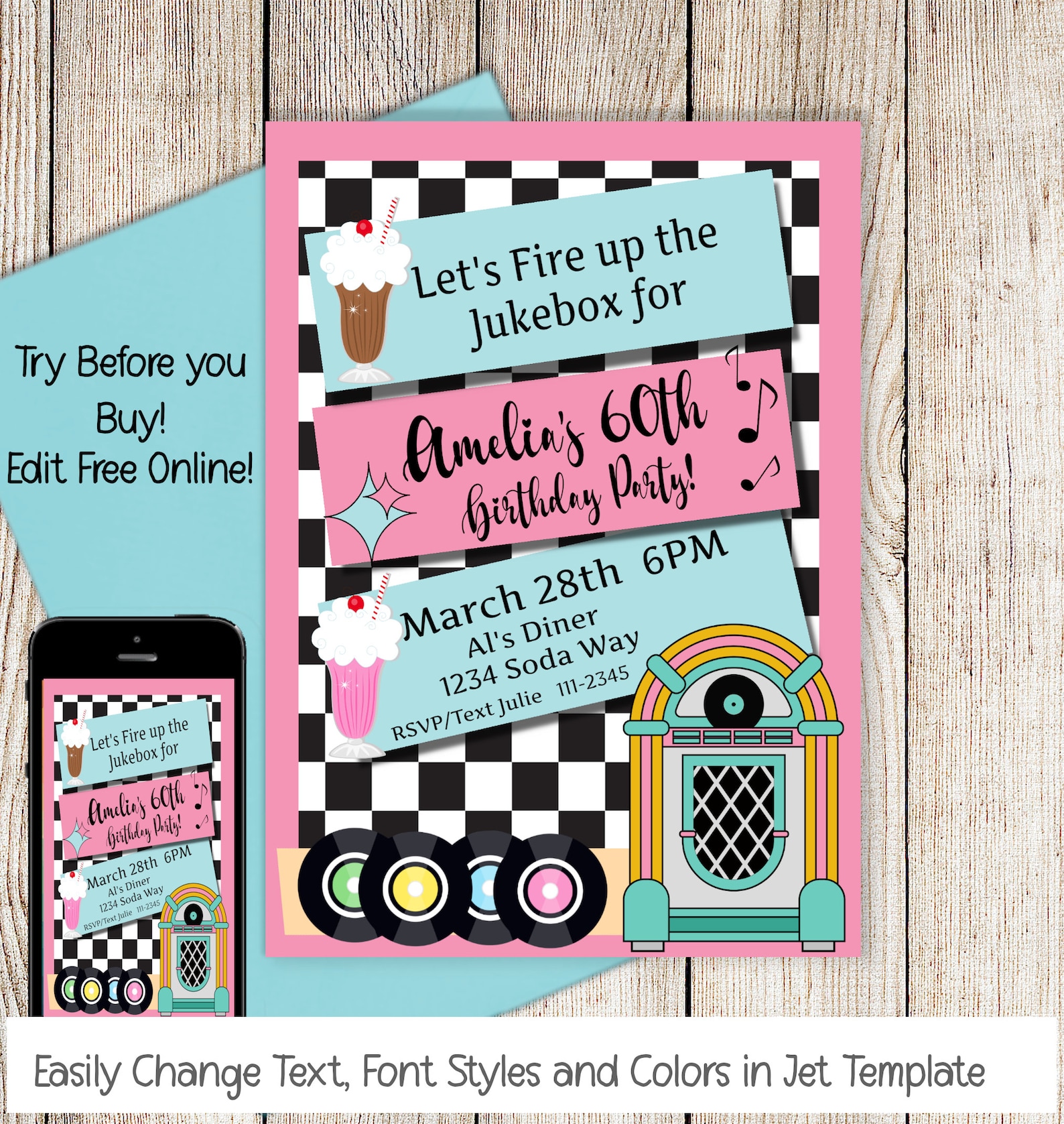 50's Birthday Invitation Jukebox Sock Hop Invite Diner - Etsy