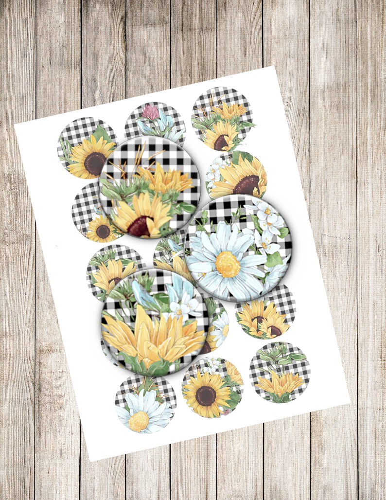 15 1 Inch Buffalo Plaid Digital Collage Sheet Printable Instant Download jewelry Checkered Sunflower Sunflower Stickers