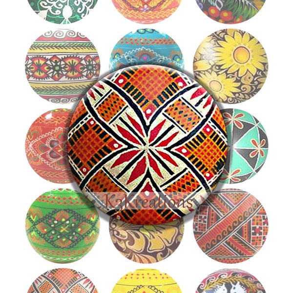 Vintage Pysanky (Ukrainain Easter Egg) 1 Inch - Digital Collage Sheet Printable Instant Download jewelry-craft - bottlecap