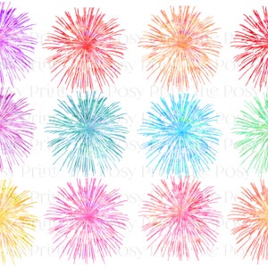 Imágenes prediseñadas de fuegos artificiales, imágenes prediseñadas de acuarela, 4 de julio, Año Nuevo, imágenes prediseñadas imprimibles, 12 fuegos artificiales, 6 pulgadas, uso comercial, descarga instantánea